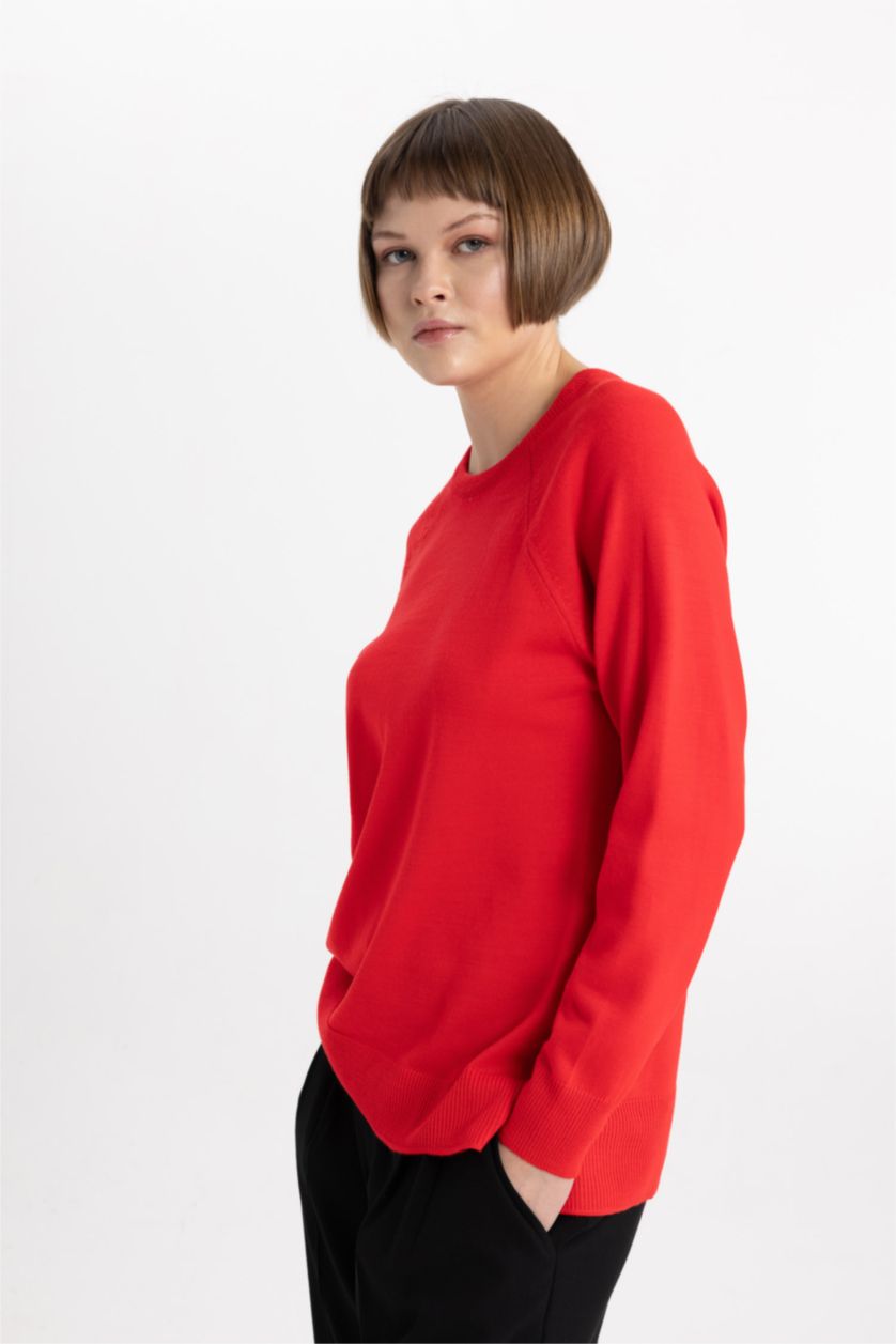 Kadın Fuşya Relax Fıt Triko Kazak