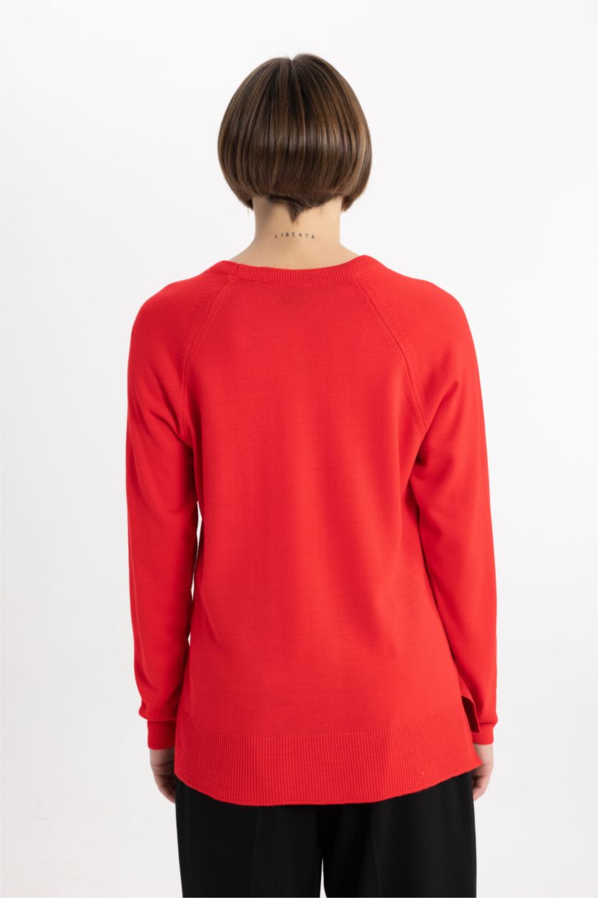 Kadın Fuşya Relax Fıt Triko Kazak