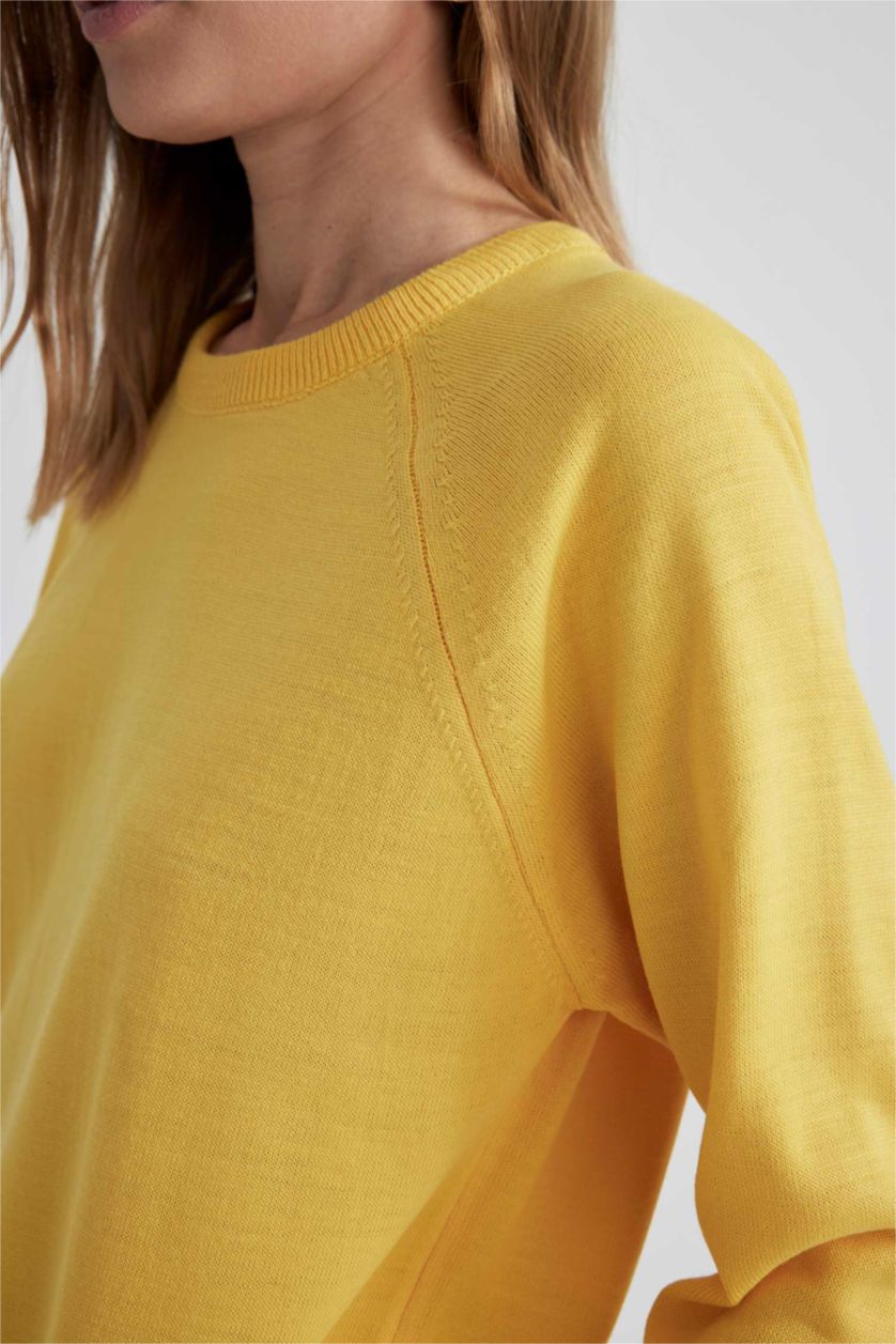 نساء أصفر فاتح بلوز تريكو قصة مريحة