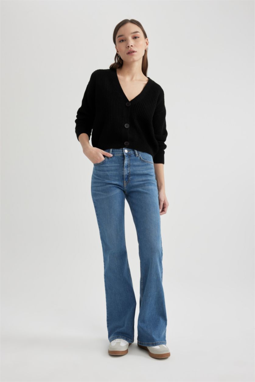 نساء أسود جاكيت صوف قصة عادية بياخة V