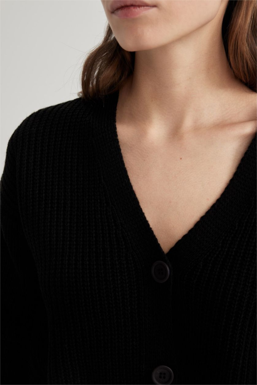 نساء أسود جاكيت صوف قصة عادية بياخة V