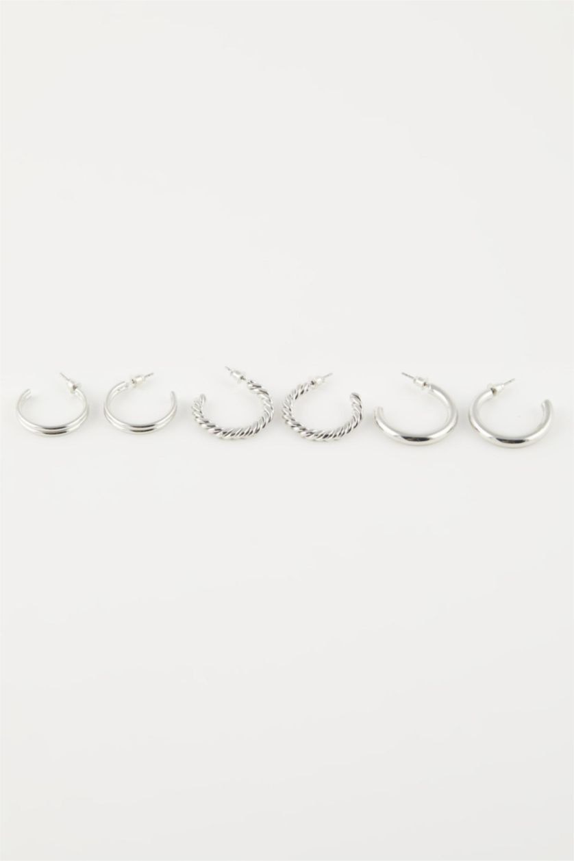 Women Gümüş Woman 3 Piece Hoop Silver Earrings