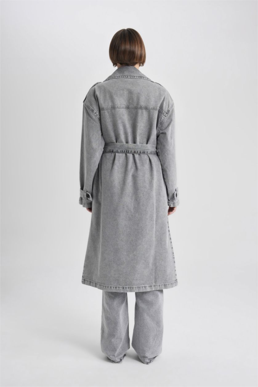 نساء رمادي جاكيت ترانش كوت جينز طويل