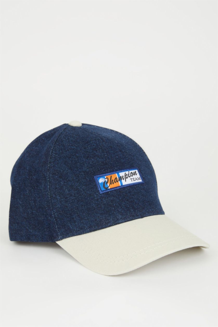 Erkek Çocuk - Genç Erkek Lacivert Erkek Çocuk Etiket Baskılı Jean Beyzbol Basketbol Şapkası