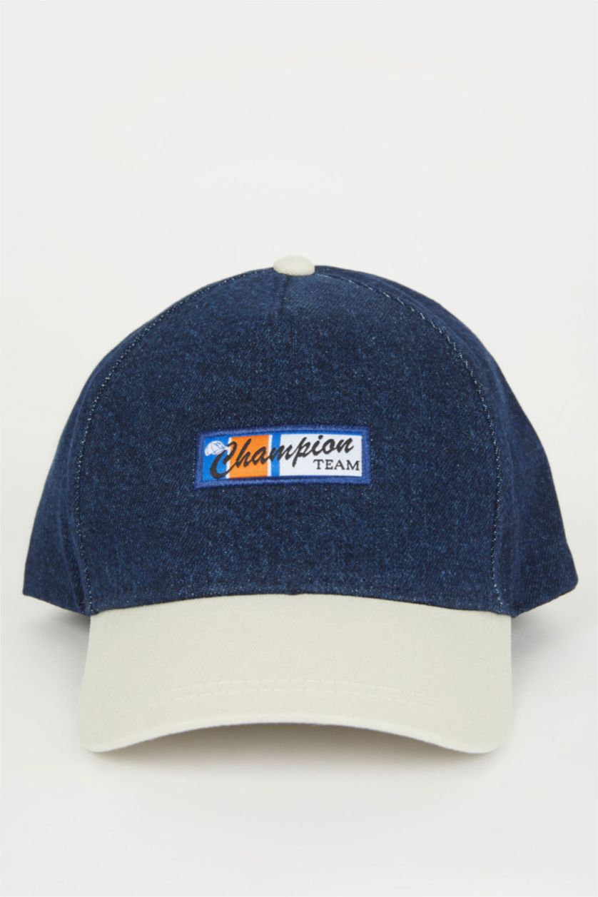 Erkek Çocuk - Genç Erkek Lacivert Erkek Çocuk Etiket Baskılı Jean Beyzbol Basketbol Şapkası