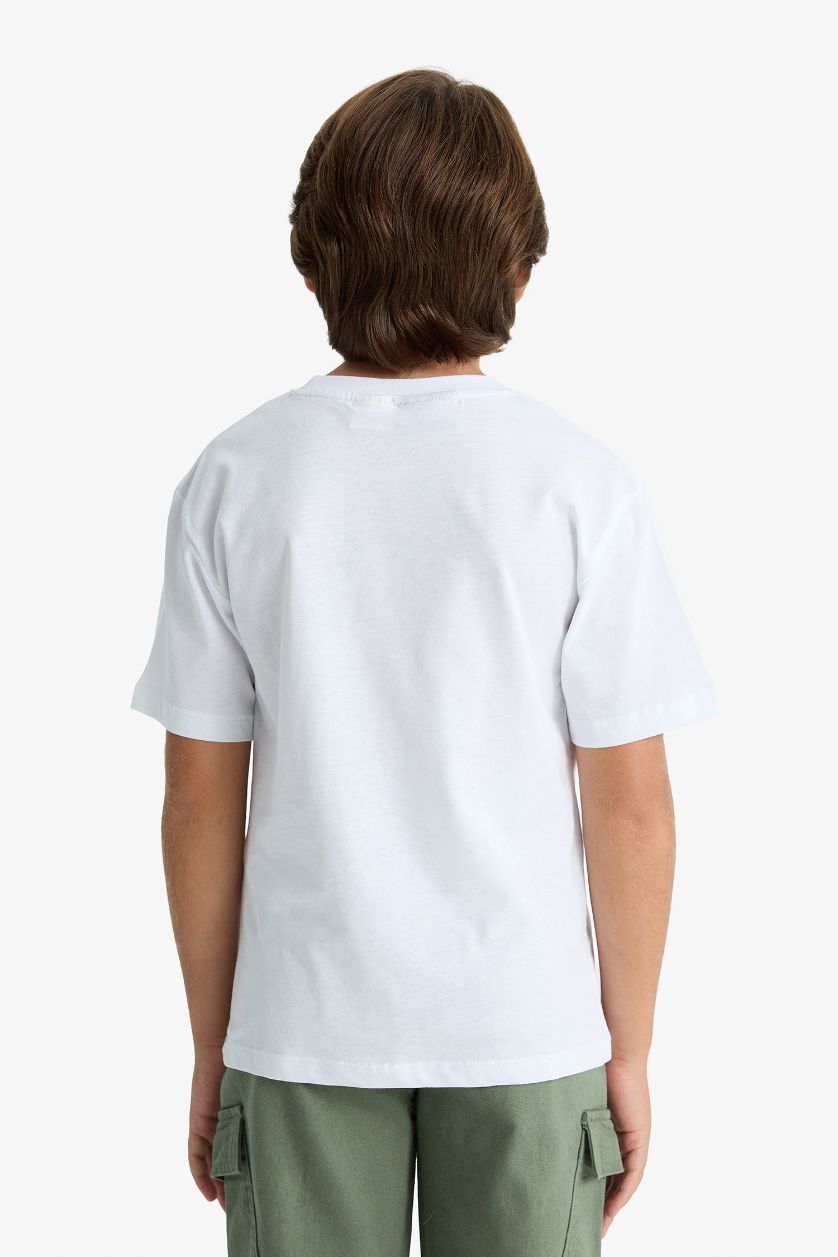 Erkek Çocuk - Genç Erkek Beyaz Minecraft Bisiklet Yaka Kısa Kollu Tişört Erkek Çocuk