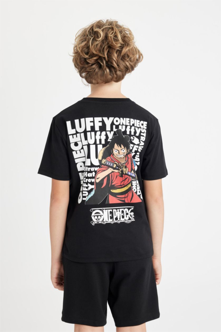 Erkek Çocuk - Genç Erkek Siyah Erkek Çocuk One Piece Bisiklet Yaka Kısa Kollu Tişört