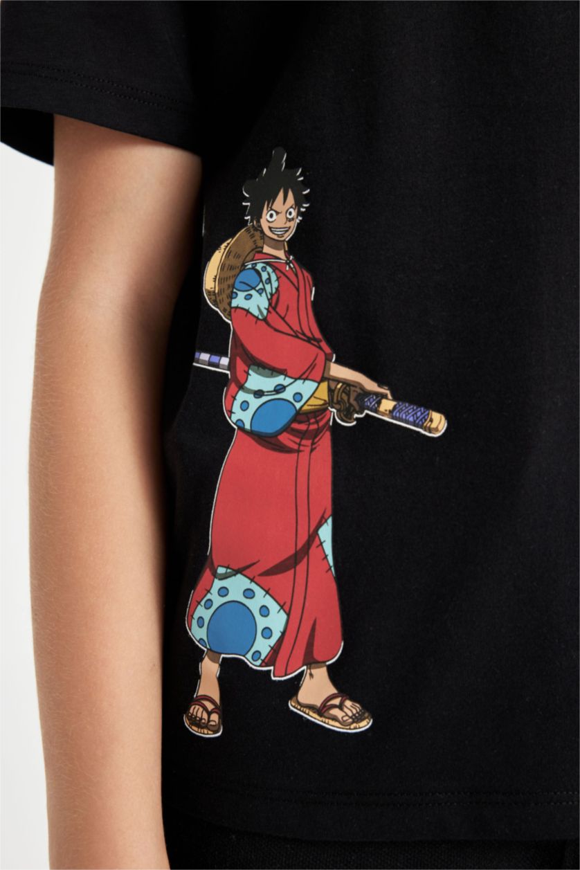 Erkek Çocuk - Genç Erkek Siyah Erkek Çocuk One Piece Bisiklet Yaka Kısa Kollu Tişört