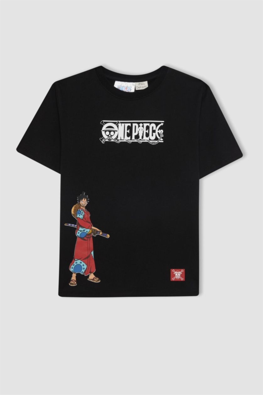 Erkek Çocuk - Genç Erkek Siyah Erkek Çocuk One Piece Bisiklet Yaka Kısa Kollu Tişört