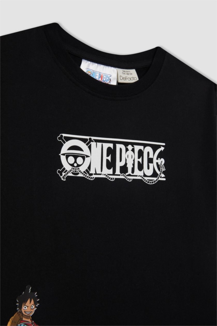 Erkek Çocuk - Genç Erkek Siyah Erkek Çocuk One Piece Bisiklet Yaka Kısa Kollu Tişört