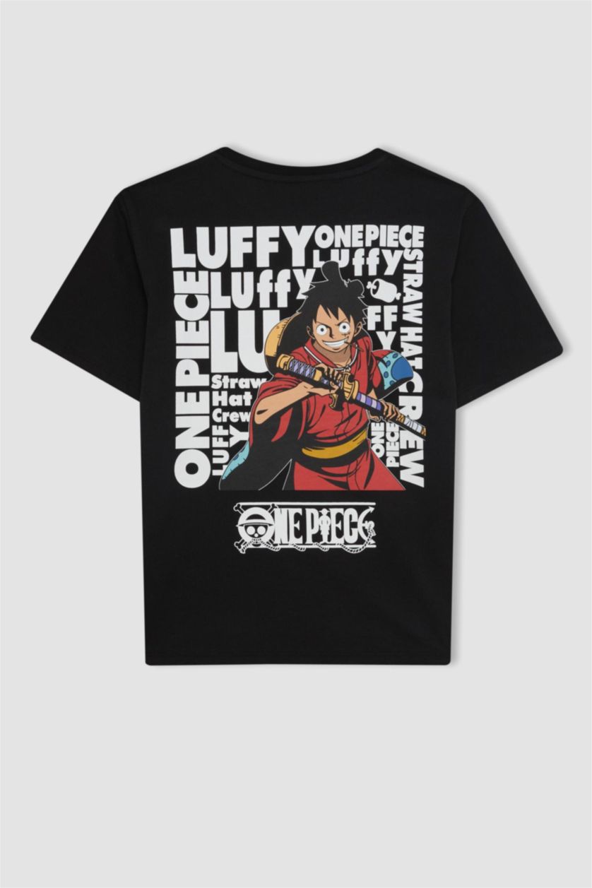 Erkek Çocuk - Genç Erkek Siyah Erkek Çocuk One Piece Bisiklet Yaka Kısa Kollu Tişört