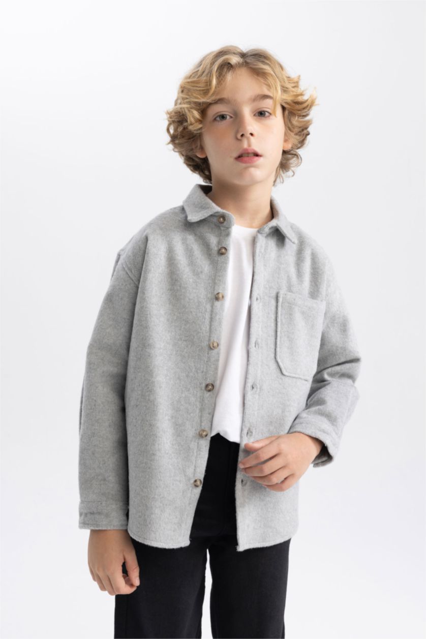 GARÇONS Gris Clair Chemise Oversize à Manches Longues Coton à L'Aspect Laine Pour Garçon