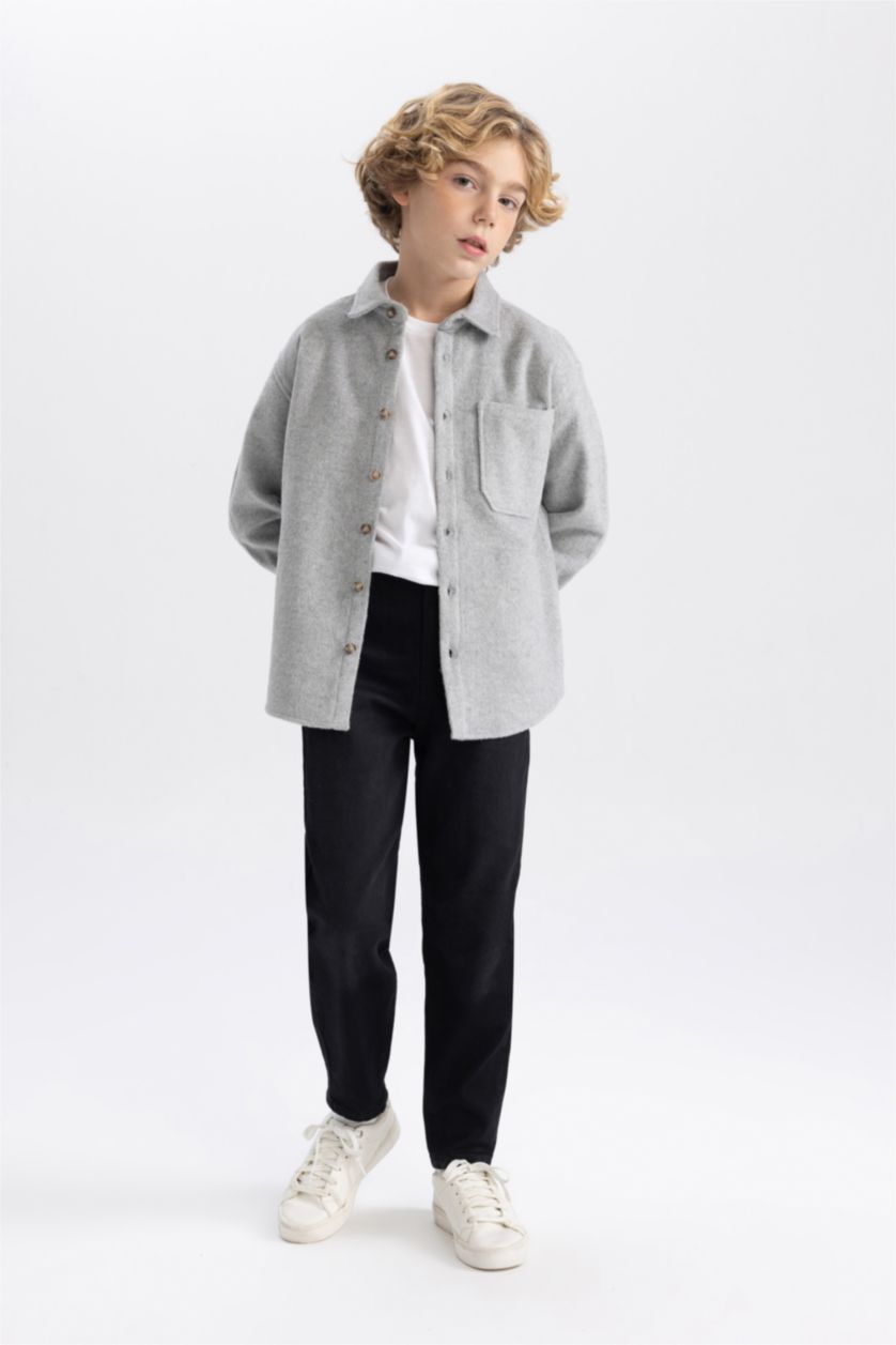 GARÇONS Gris Clair Chemise Oversize à Manches Longues Coton à L'Aspect Laine Pour Garçon