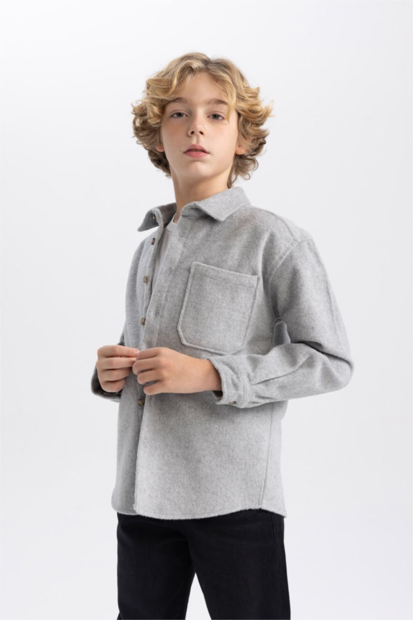 GARÇONS Gris Clair Chemise Oversize à Manches Longues Coton à L'Aspect Laine Pour Garçon