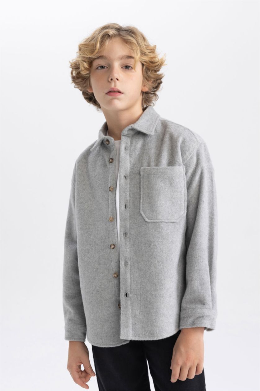 GARÇONS Gris Clair Chemise Oversize à Manches Longues Coton à L'Aspect Laine Pour Garçon