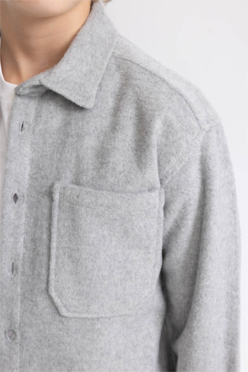 GARÇONS Gris Clair Chemise Oversize à Manches Longues Coton à L'Aspect Laine Pour Garçon