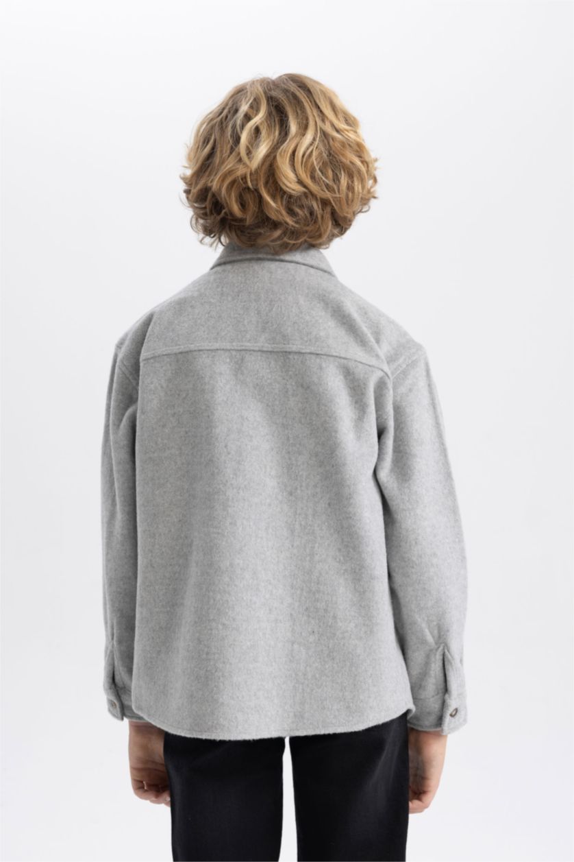 GARÇONS Gris Clair Chemise Oversize à Manches Longues Coton à L'Aspect Laine Pour Garçon