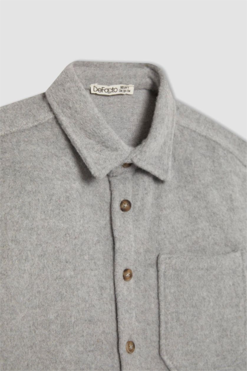 GARÇONS Gris Clair Chemise Oversize à Manches Longues Coton à L'Aspect Laine Pour Garçon