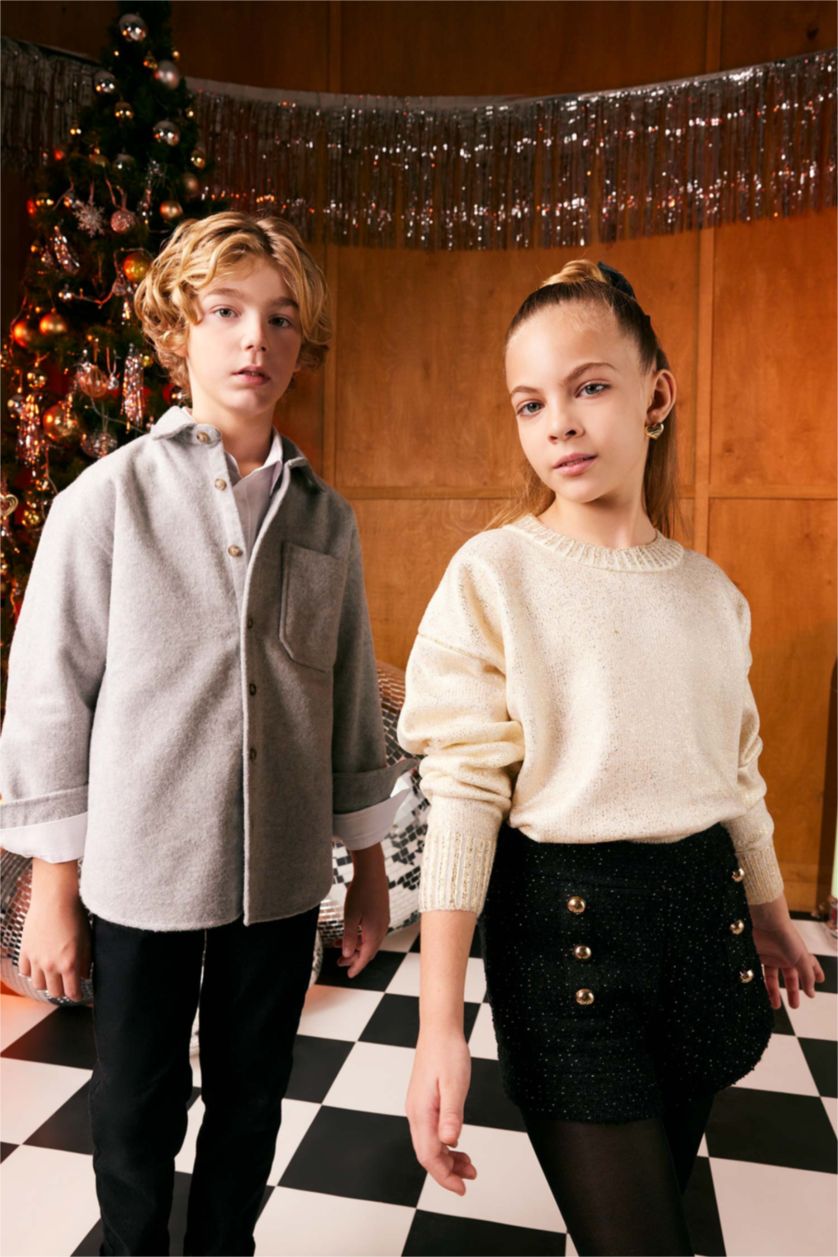 GARÇONS Gris Clair Chemise Oversize à Manches Longues Coton à L'Aspect Laine Pour Garçon