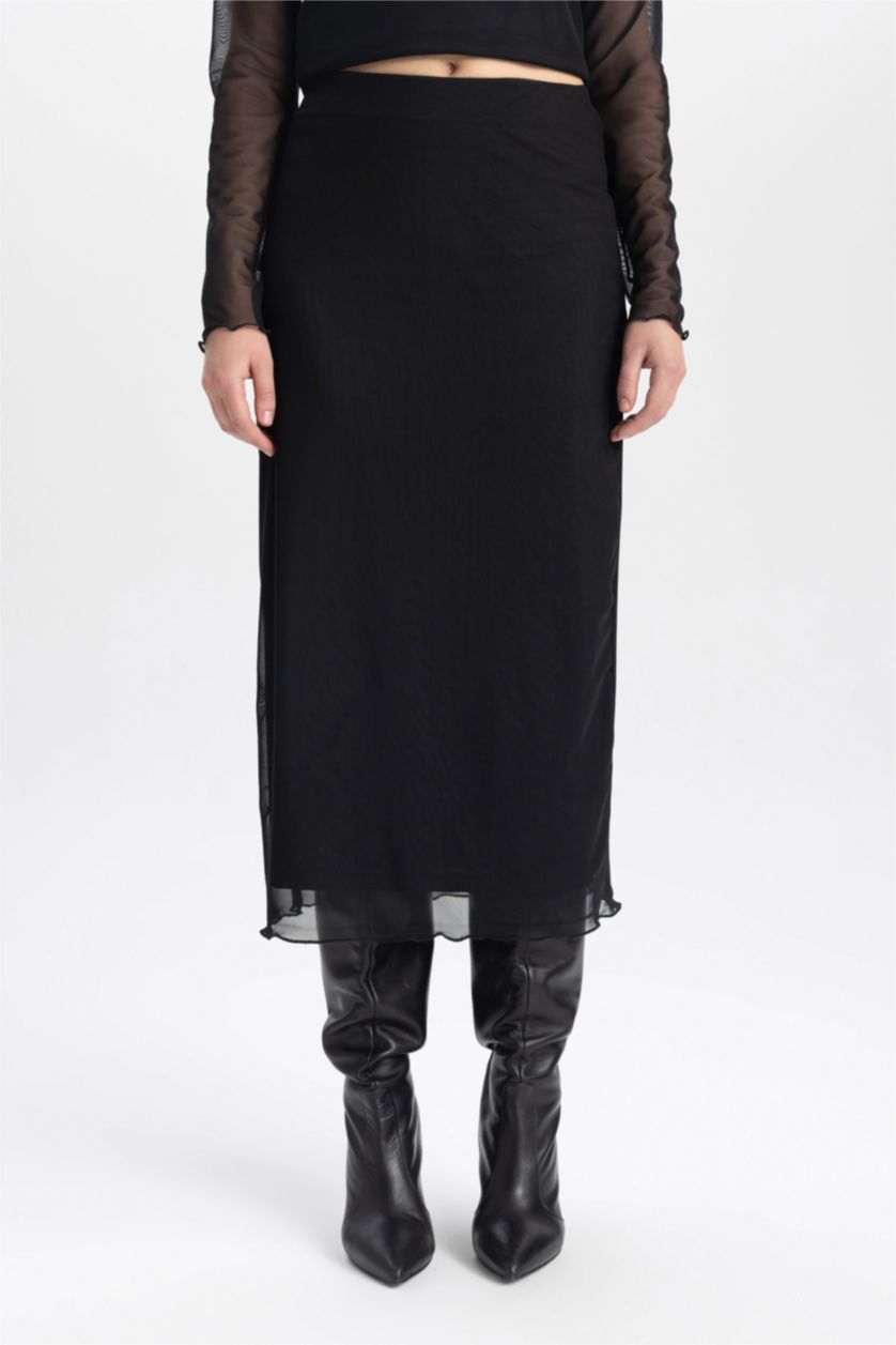Women Black Pencil Skirt Midi