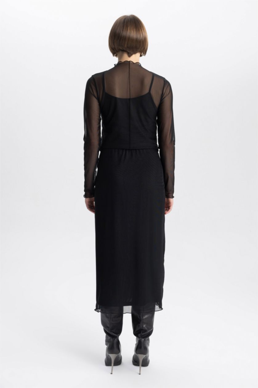 Women Black Pencil Skirt Midi