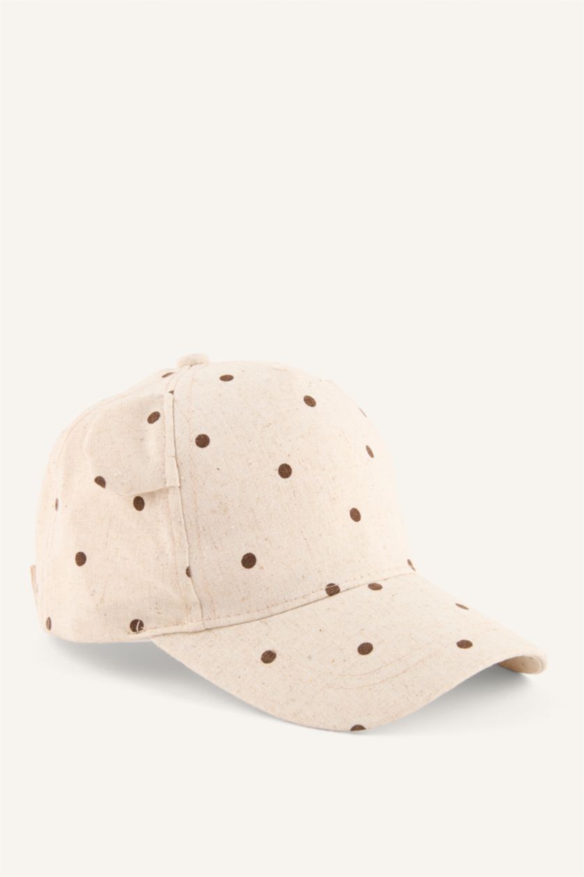Kız Bebek Bej Baskılı Pamuklu Cap Şapka Kız Bebek