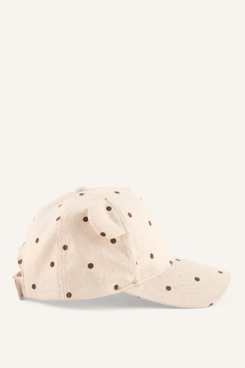 Kız Bebek Bej Baskılı Pamuklu Cap Şapka Kız Bebek