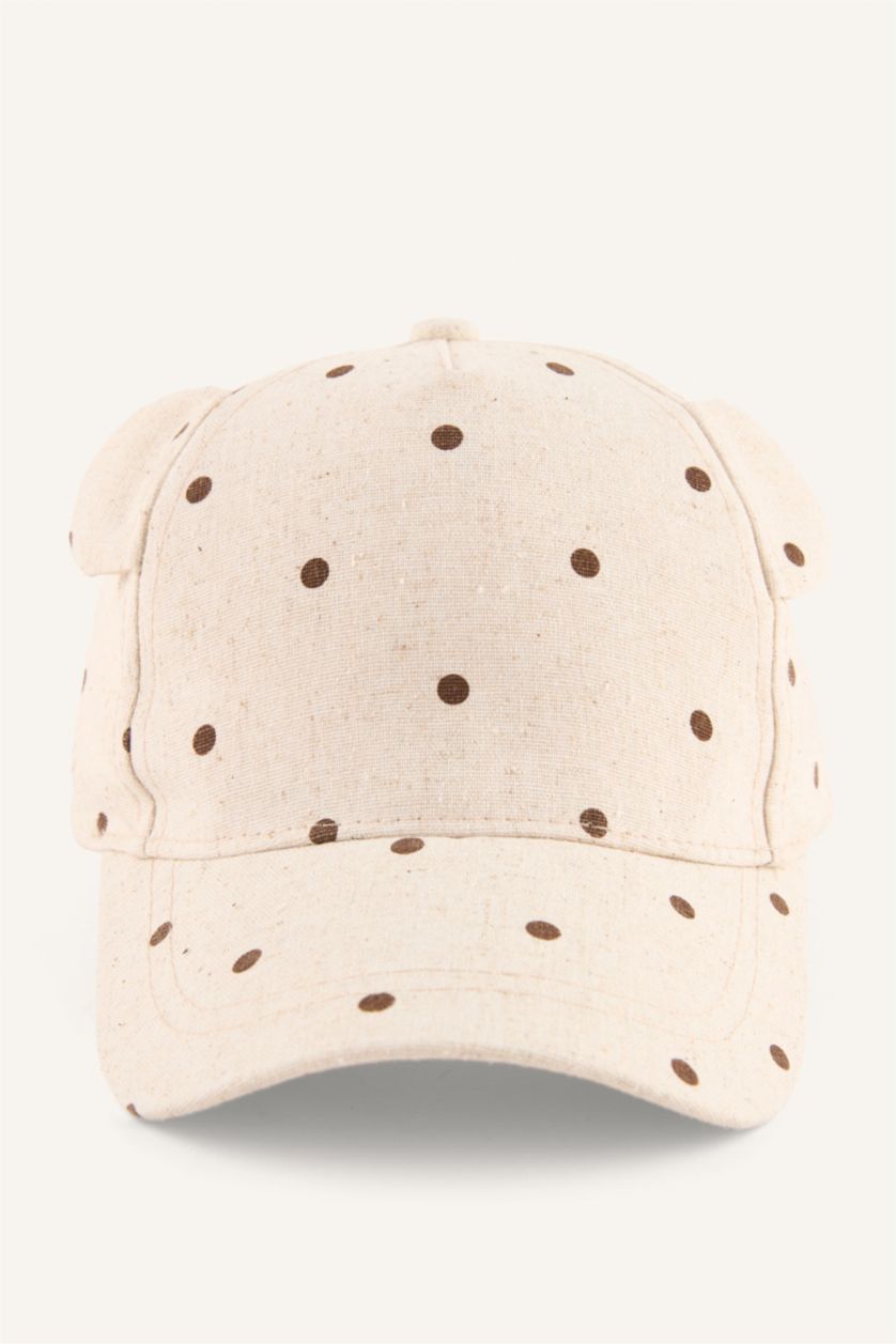 Kız Bebek Bej Baskılı Pamuklu Cap Şapka Kız Bebek