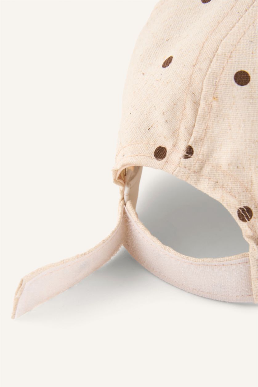 Kız Bebek Bej Baskılı Pamuklu Cap Şapka Kız Bebek