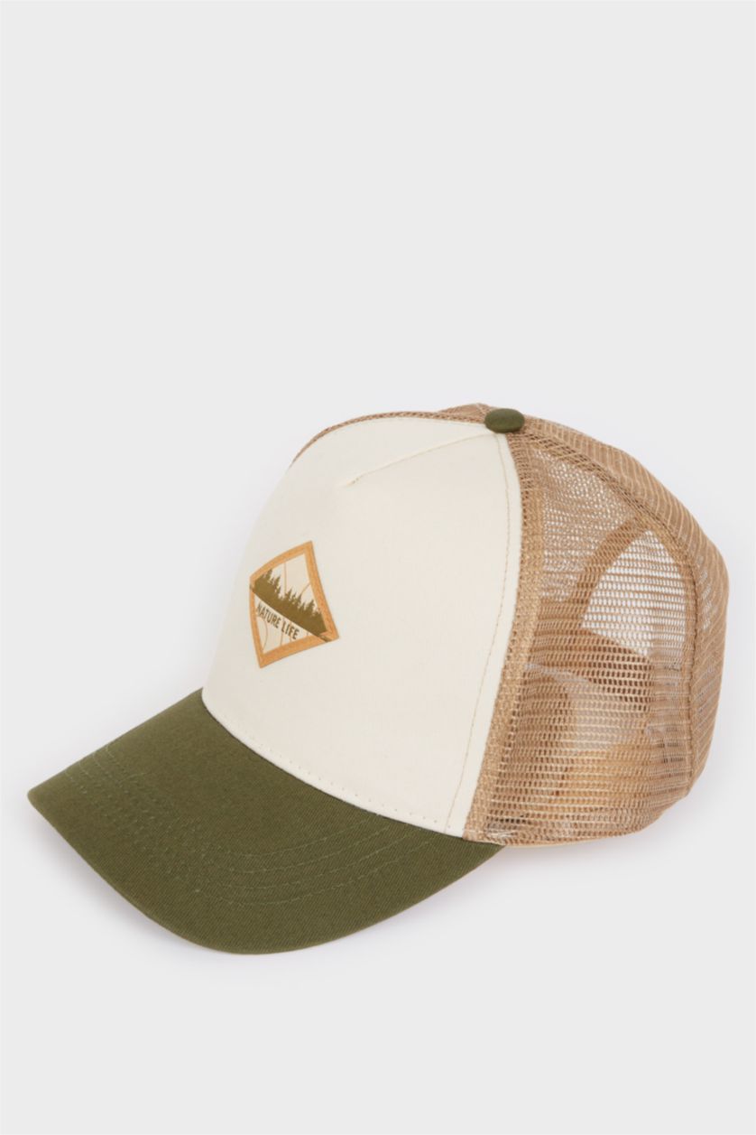 Men Light Green Man Label Printed Woven Baseball Basketball Denim Cap