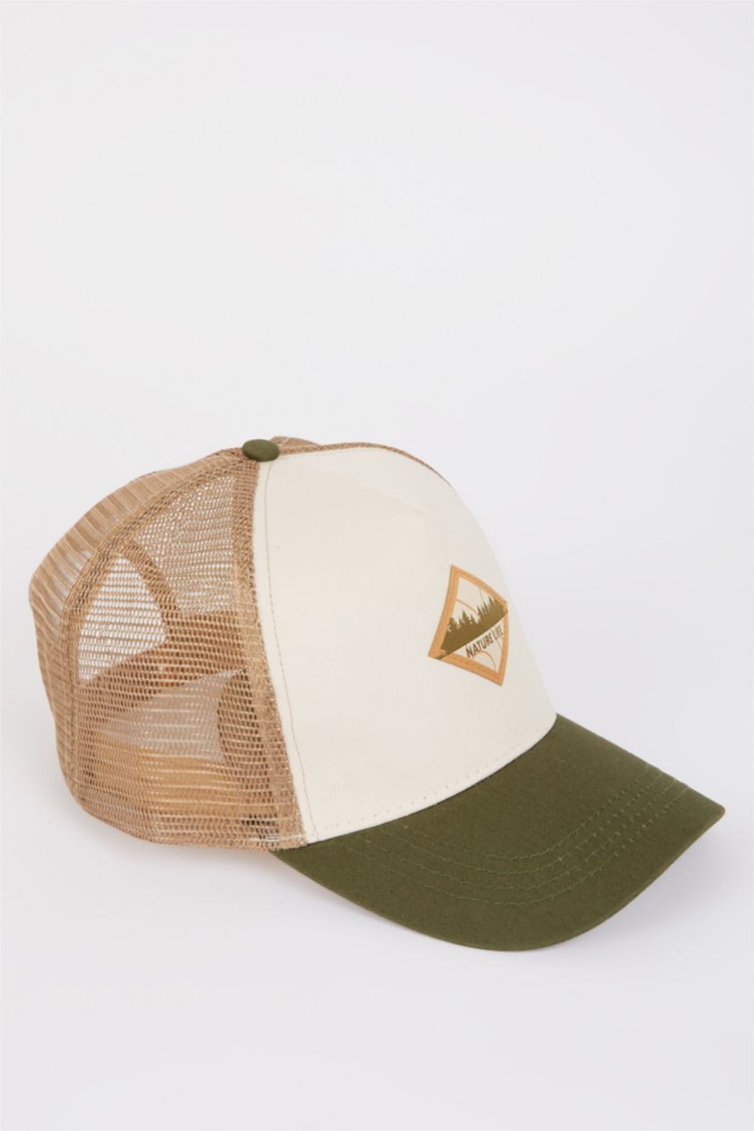 Men Light Green Man Label Printed Woven Baseball Basketball Denim Cap