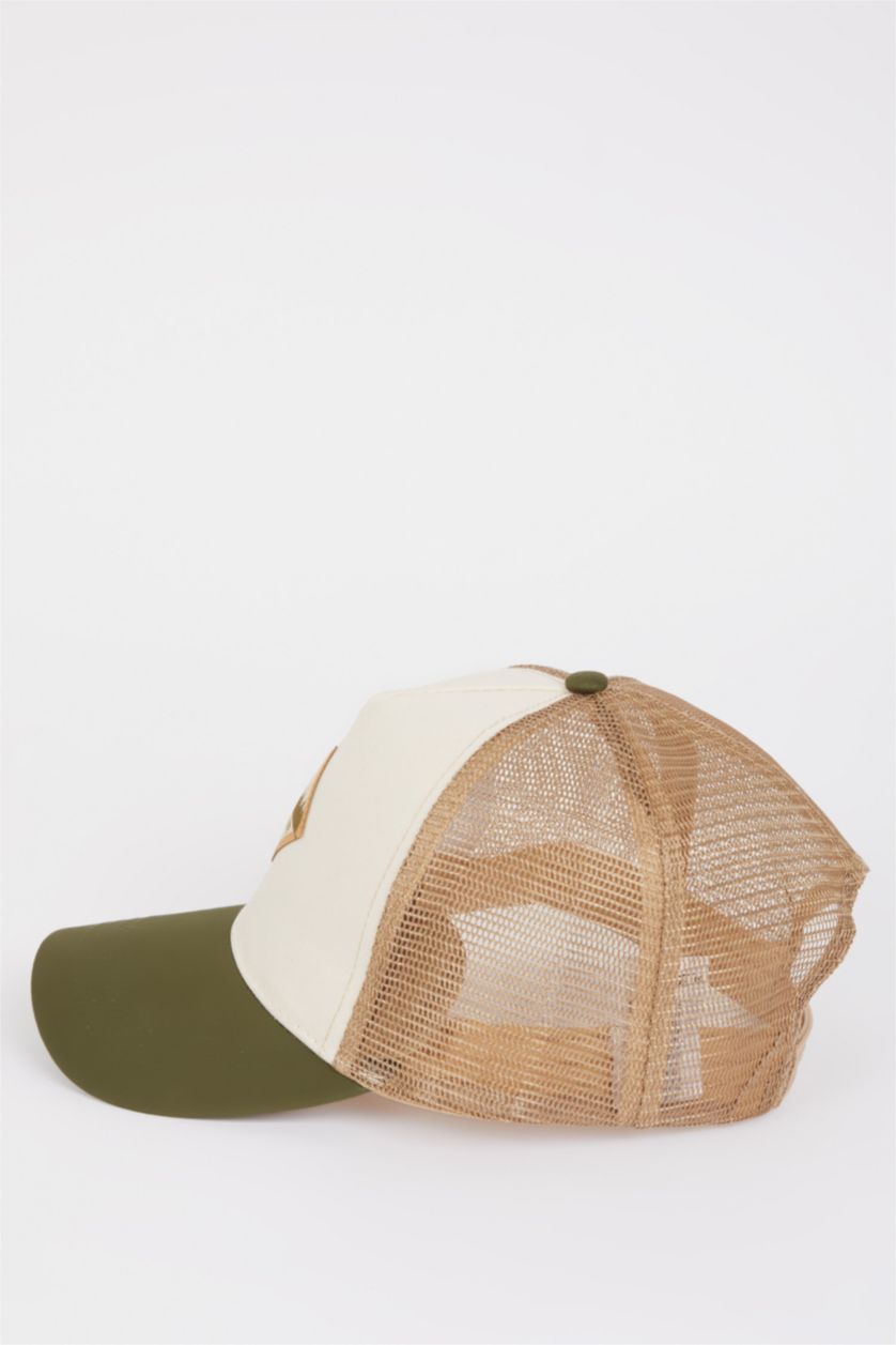 Men Light Green Man Label Printed Woven Baseball Basketball Denim Cap