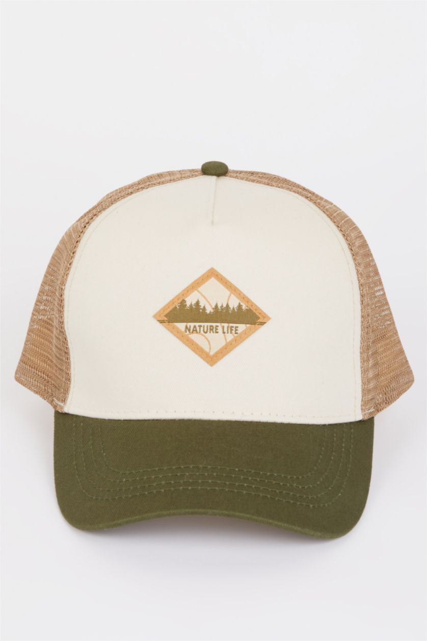 Men Light Green Man Label Printed Woven Baseball Basketball Denim Cap
