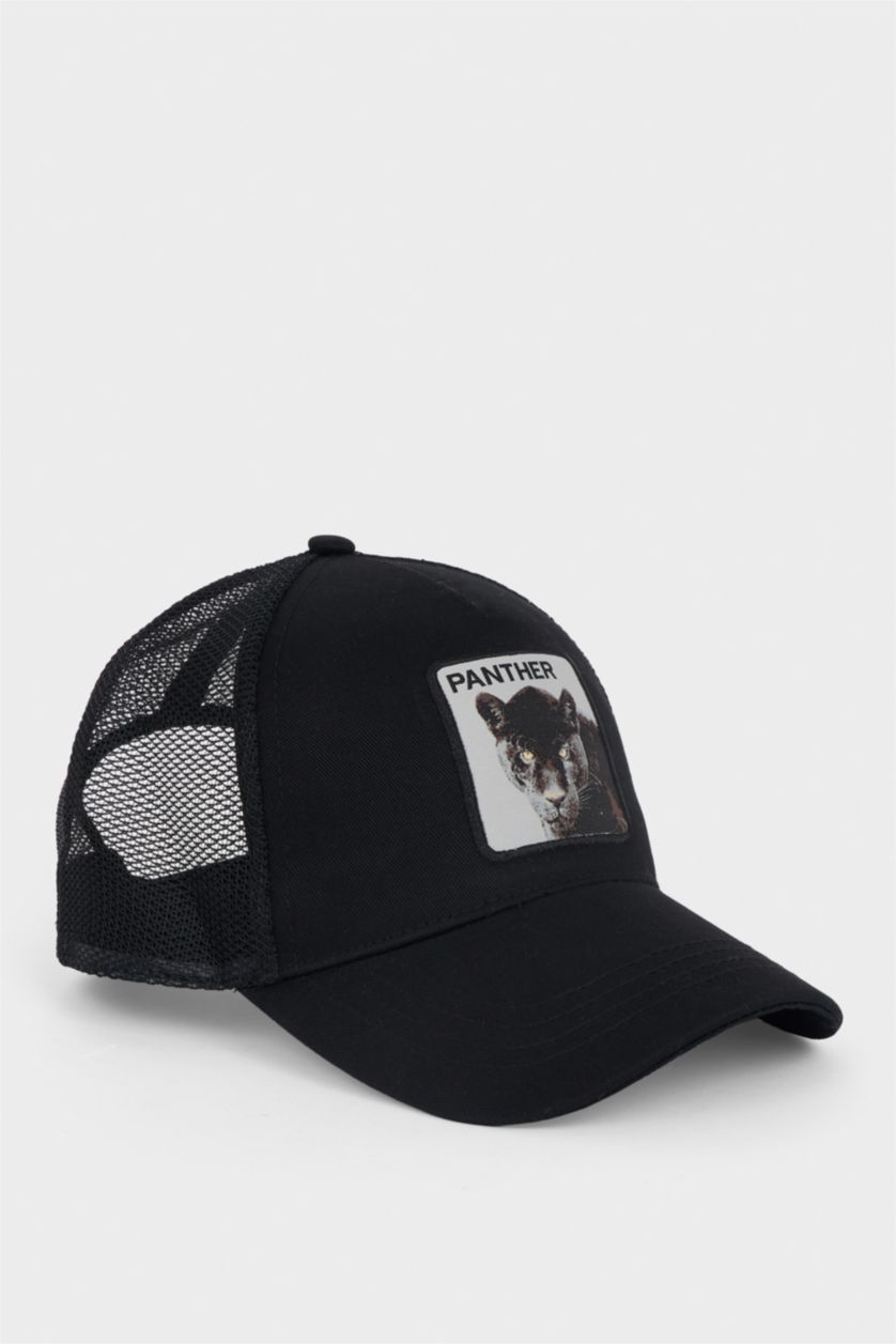 Erkek Siyah Erkek Etiket Baskılı Dokuma Beyzbol Basketbol Şapkası