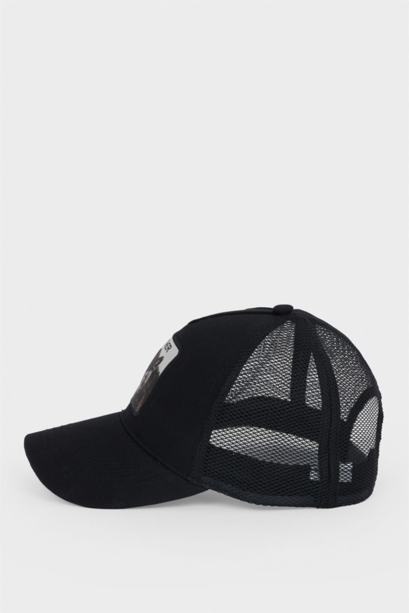 Erkek Siyah Erkek Etiket Baskılı Dokuma Beyzbol Basketbol Şapkası