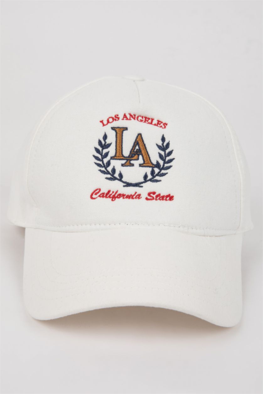 Erkek Beyaz Erkek Nakışlı Pamuklu Cap Şapka