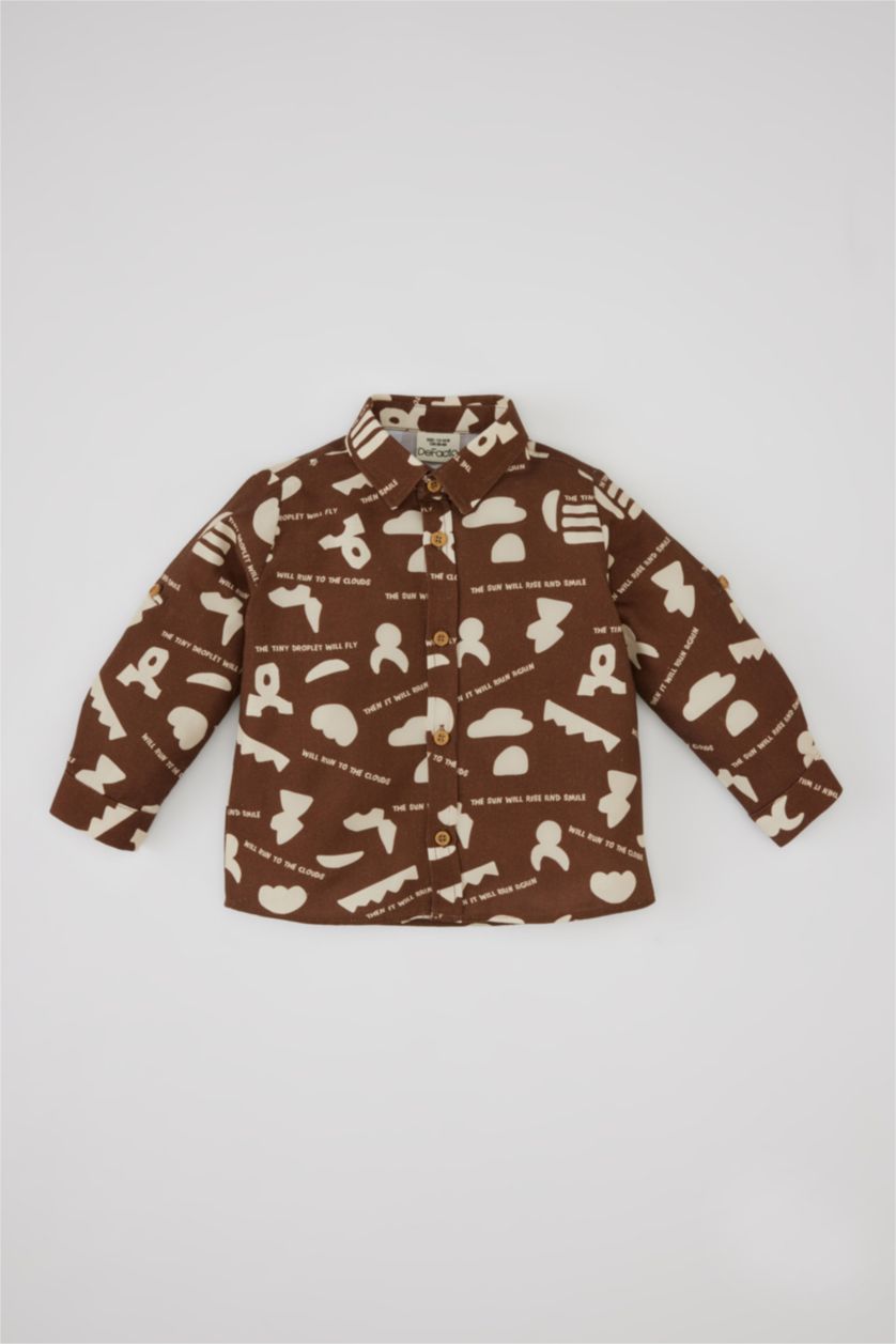 Baby Boy Brown Baby Boy Twill Long Sleeve Patterned Shirt