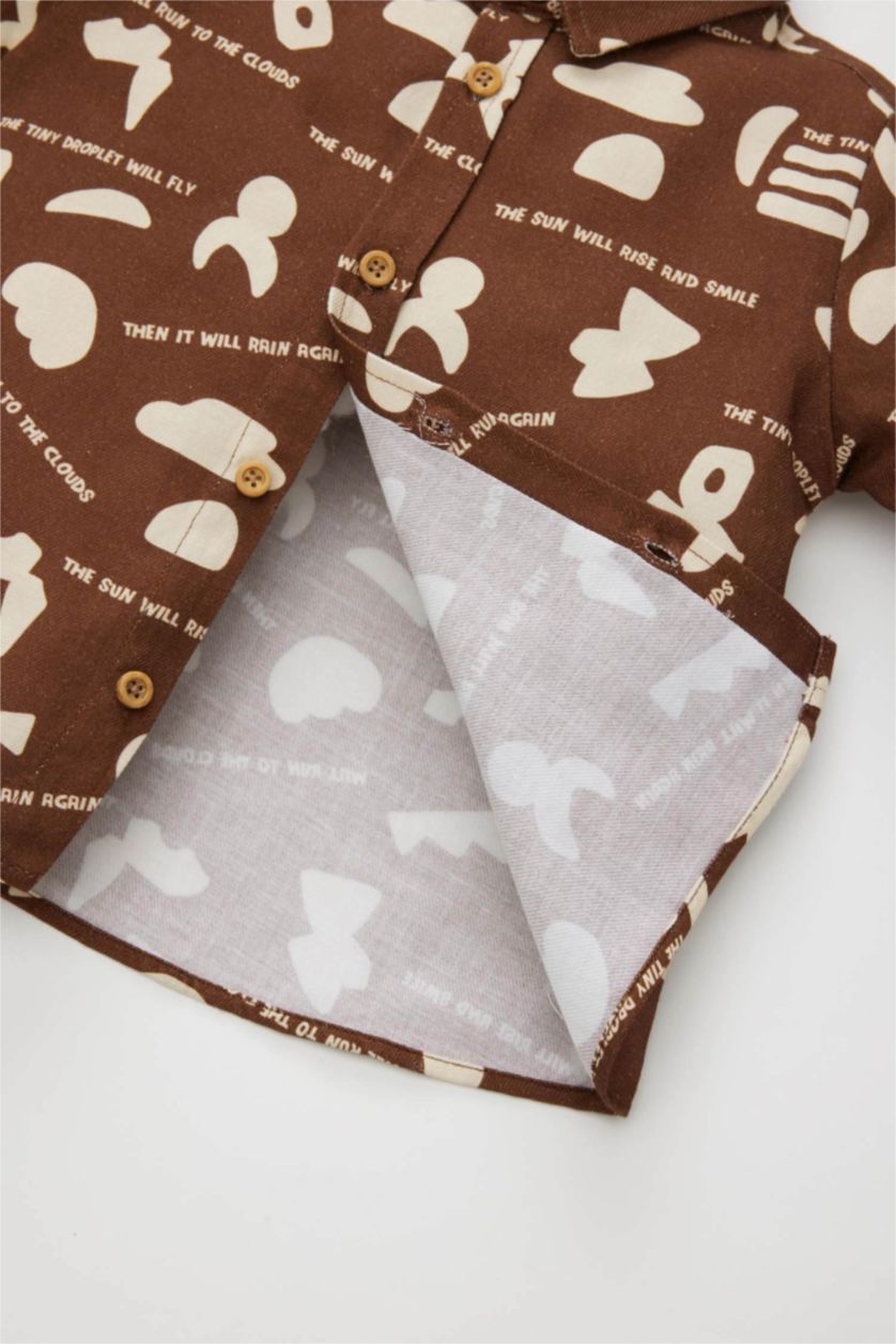 Baby Boy Brown Baby Boy Twill Long Sleeve Patterned Shirt