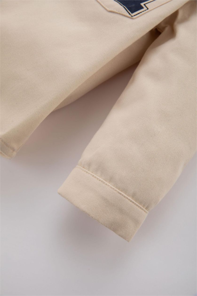 BÉBÉ GARÇON Beige Clair Chemise Twill Manches Longues à Capuche Pour Bébé Garçon