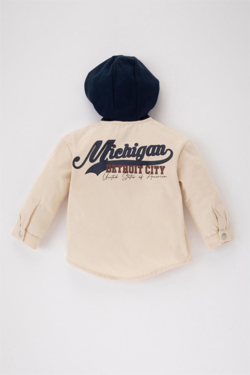 BÉBÉ GARÇON Beige Clair Chemise Twill Manches Longues à Capuche Pour Bébé Garçon