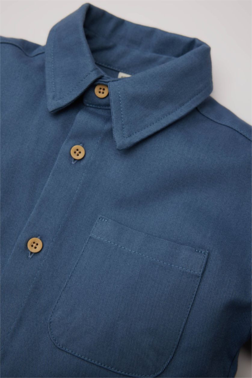 مولود ذكر نيلي فاتح قميص كم طويل مطبوع من الظهر بقصة عادية