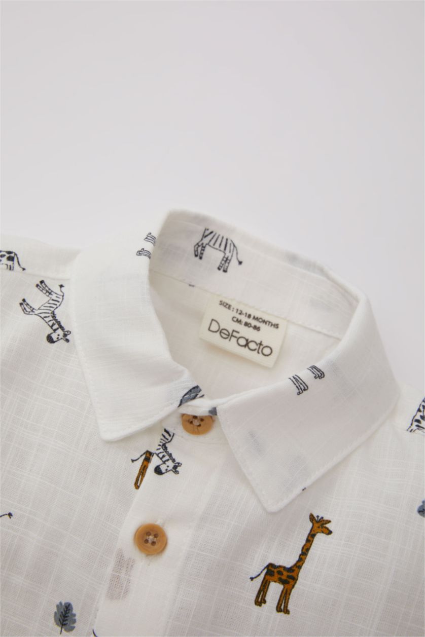 BABY BOY Ecru Baby Boy Patterned Voile Long Sleeve Shirt