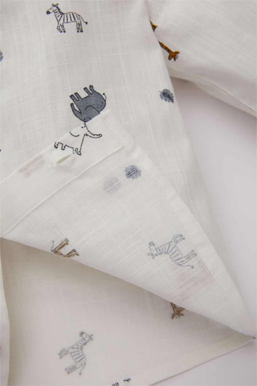 BABY BOY Ecru Baby Boy Patterned Voile Long Sleeve Shirt