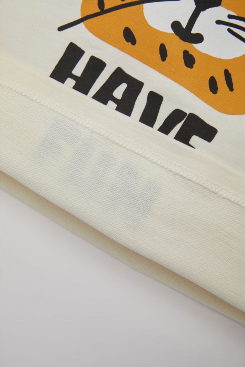 Erkek Bebek Ekru Erkek Bebek 2'li Takım Kaplan Baskılı Sweatshirt Jean Pantolon