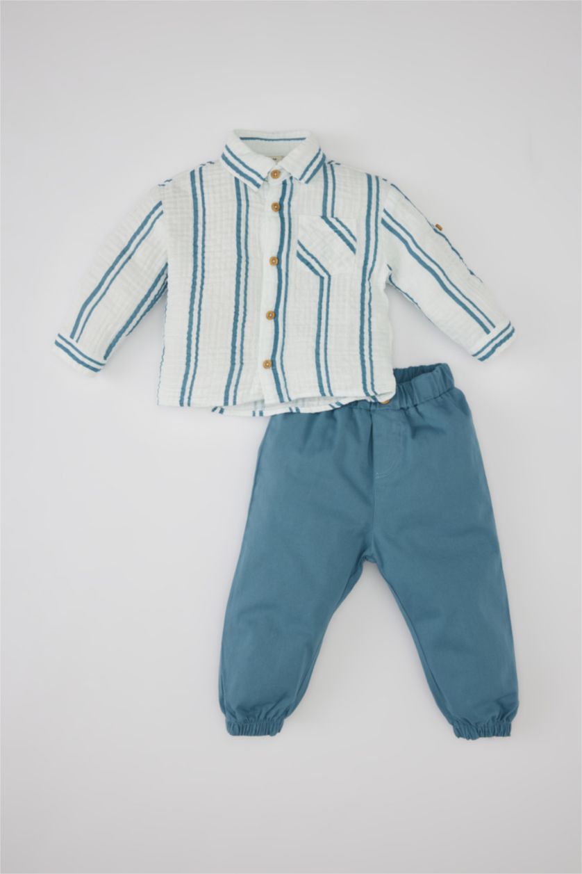 BÉBÉ GARÇON Écru Ensemble De Chemise à Rayures et Pantalon Pour Bébé Garçon - 2 Pièces