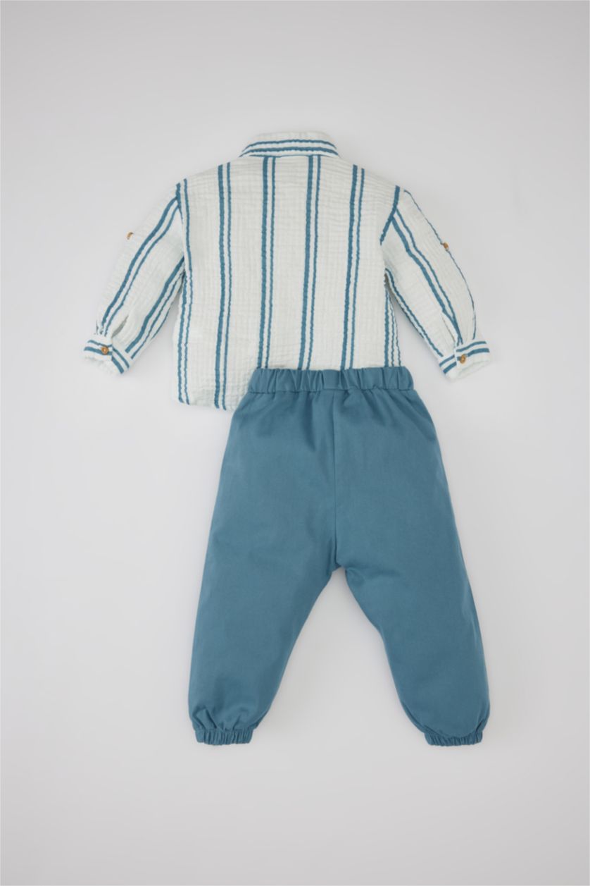 BÉBÉ GARÇON Écru Ensemble De Chemise à Rayures et Pantalon Pour Bébé Garçon - 2 Pièces