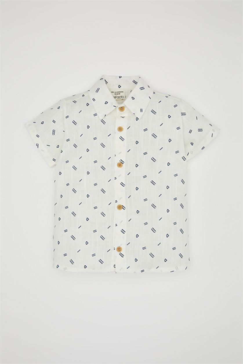 Baby Boy White Baby Boy Shirt Collar Flared Poplin Short Sleeve Shirt