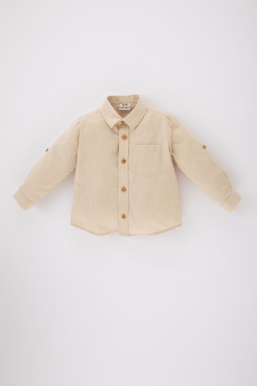 BABY BOY Light Beige Baby Boy Poplin Basic Long Sleeve Shirt