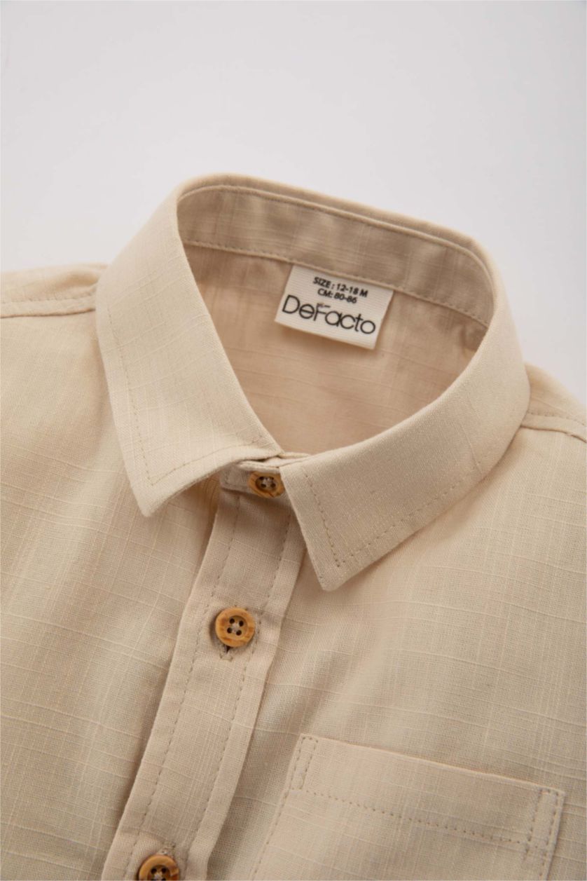 BABY BOY Light Beige Baby Boy Poplin Basic Long Sleeve Shirt