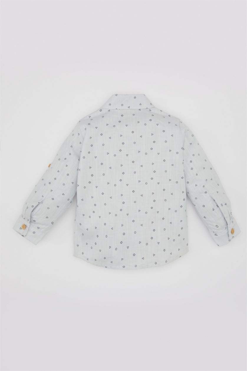 Erkek Bebek Açık Mavi Erkek Bebek Vual Uzun Kollu Desenli Gömlek